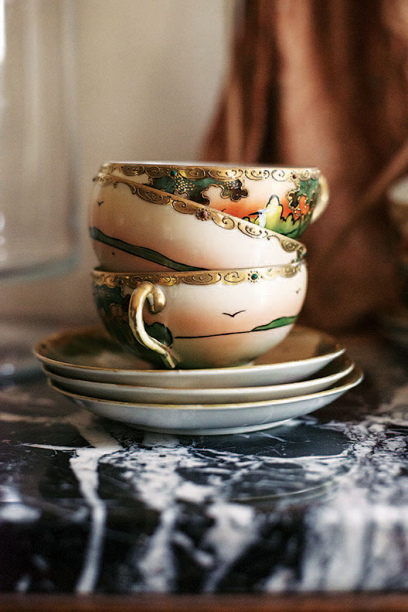 Cups and saucers, in detail, in Rottet's Houston home.