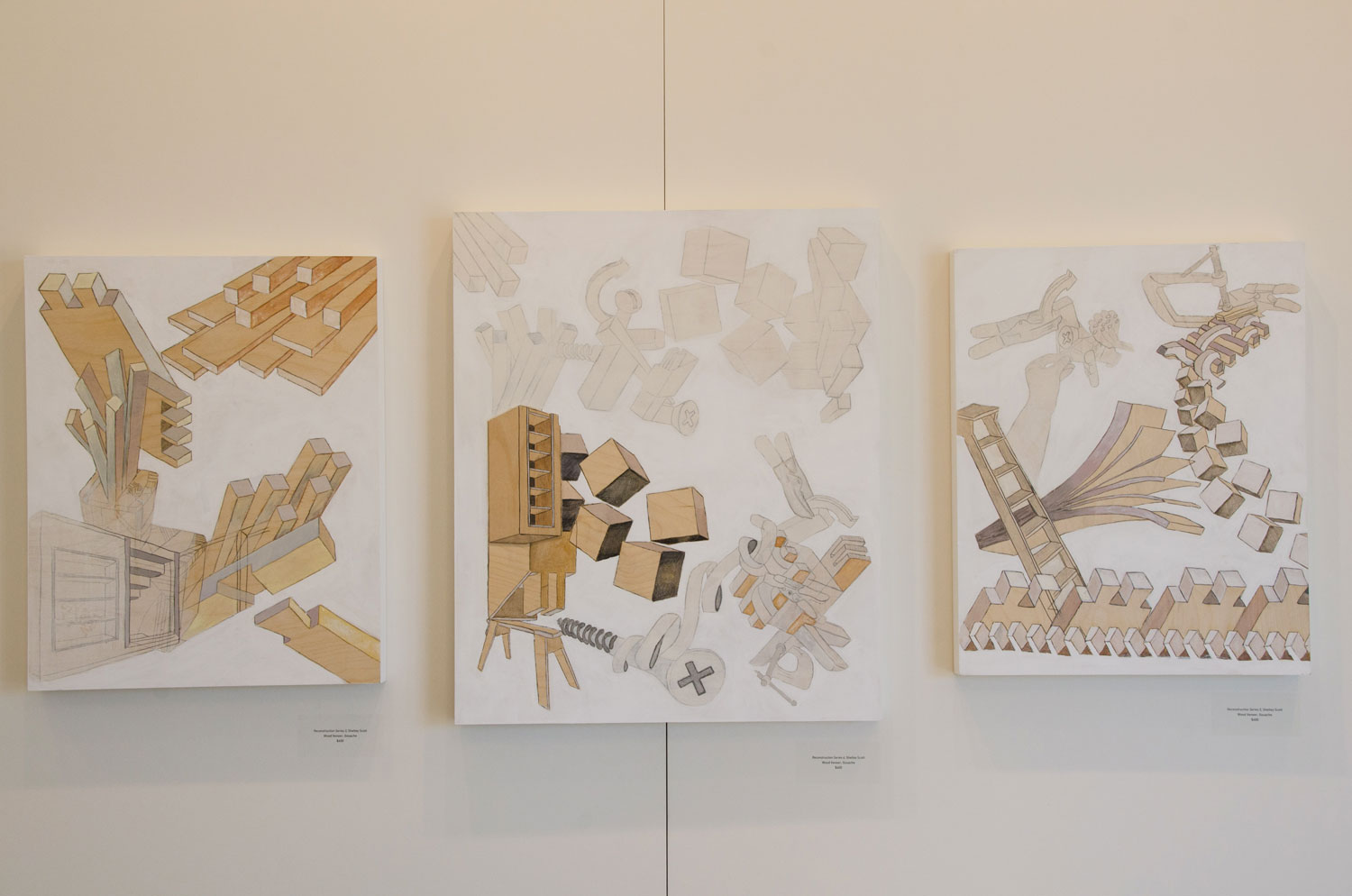 Shelley Scott's "Reconstruction Series 3," 2015, "Reconstruction Series 4," 2015, and "Reconstruction Series 5," 2015