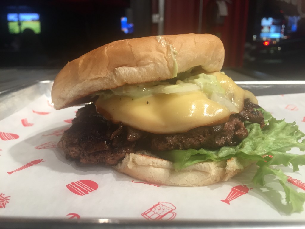 The mushroom burger is topped with mushrooms, smoked gouda cheese and garlic-herb mayo. 
