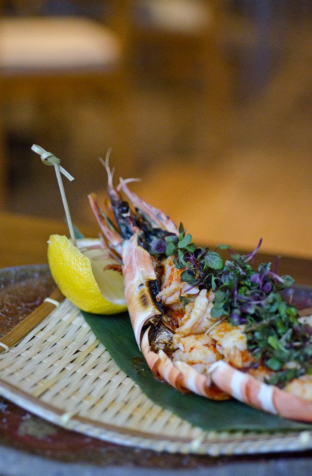 Roka Akor's Madagascar Tiger Prawn is grille and topped with yuzukoshō.