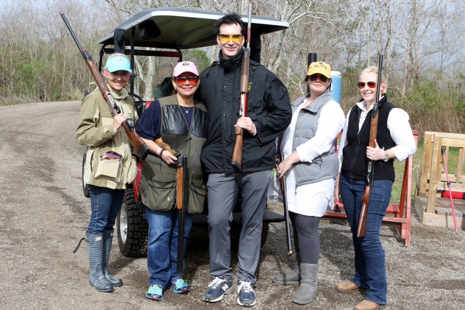 2015 Alley Theatre Sporting Clays Shoot, from left: Melanie Rothwell, Carmen Mach, Alley Theatre Resident Company actor Todd Waite, Kelly Sklar and Katherine Stacy. Photo by Priscilla Dickson.