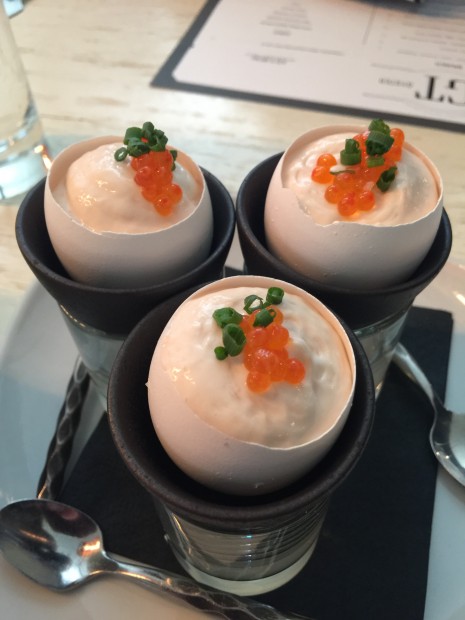 This deviled egg dish comes from a chef who worked in Charlie Trotter's kitchen.