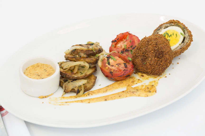 B&B serves its Scotch egg with Cajun hollandaise sauce. 