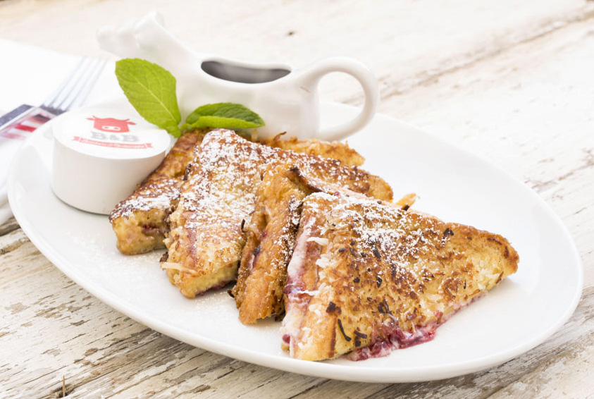B&B's coconut crusted French toast is stuffed with a strawberry cream cheese. 