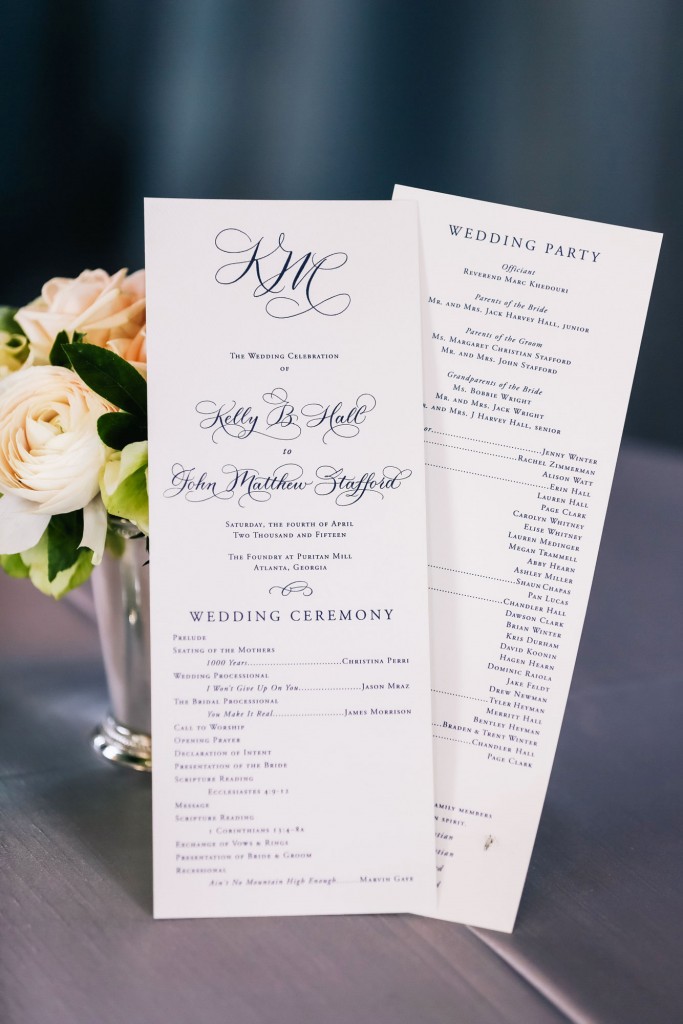The cards for Matthew Stafford and Kelly Hall's wedding were elegant.