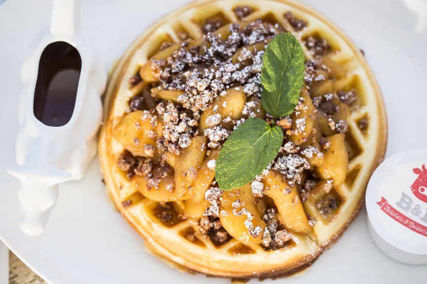 The apple crisp waffle is one of B&B's many brunch offerings. (Photo by Felix Sanchez)