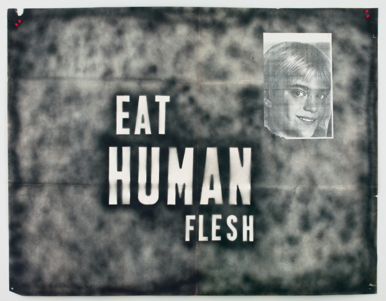 Mark Flood's coming to the CAMH with "Gratest Hits" such as "Eat Human Flesh," 1989. (Courtesy the artist, Peres Projects, Berlin and Stuart Shave/Modern Art, London)