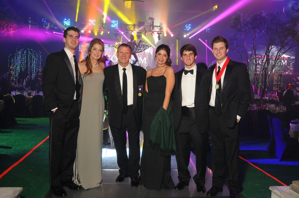 Michael, Paige, Tilman, Blayne, Blake and Patrick Fertitta flank their parents Paige and Tilman Fertitta at the 20th San Luis Salute. Photo by Dave Rossman.