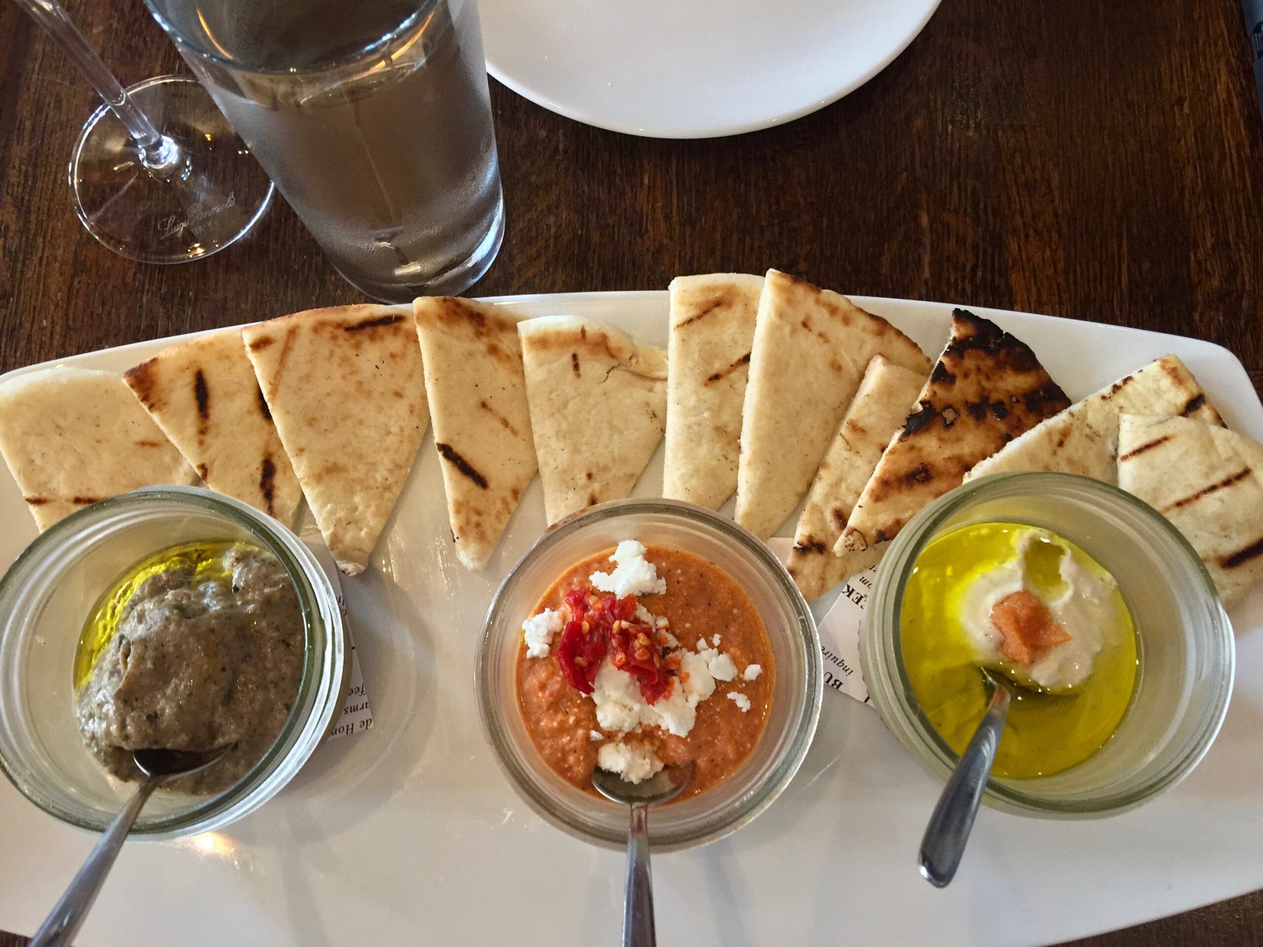 Three spreads, which change daily, are great with Helen Greek Food and Wine's gyro.