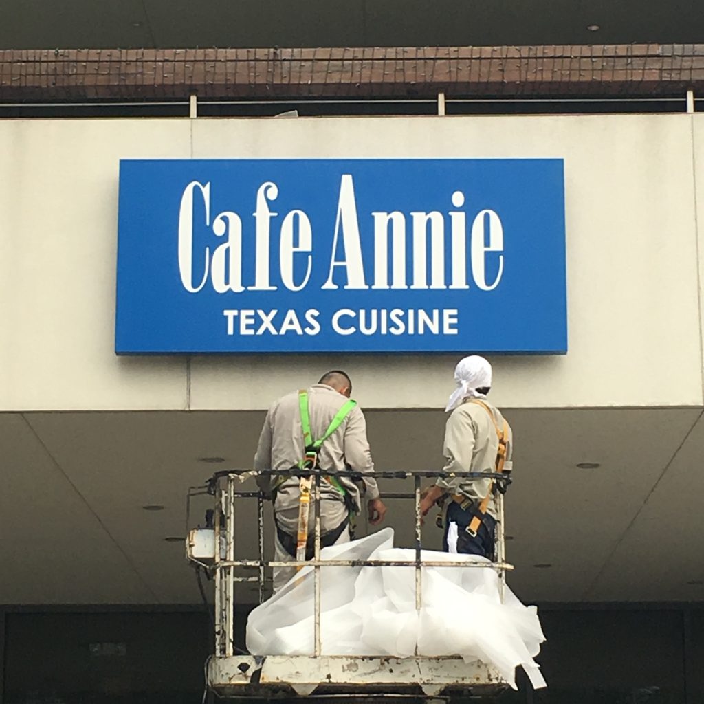 The new Cafe Annie sign has replaced the RDG signage.