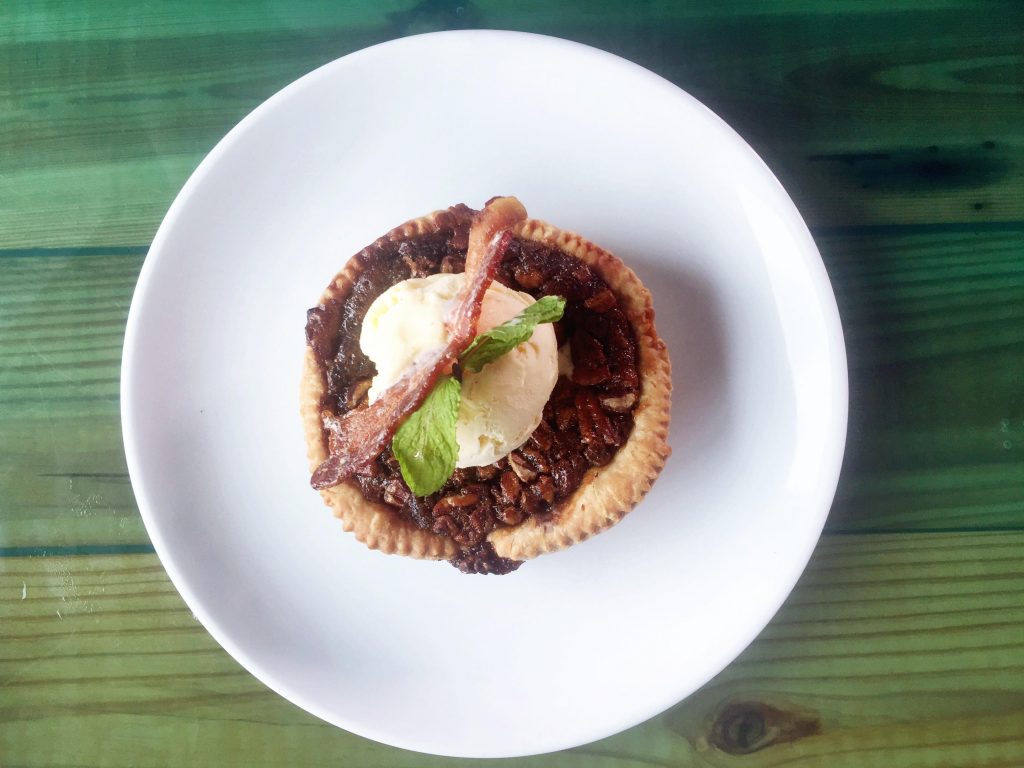 Finish your meal with a personal chocolate pecan pie. 