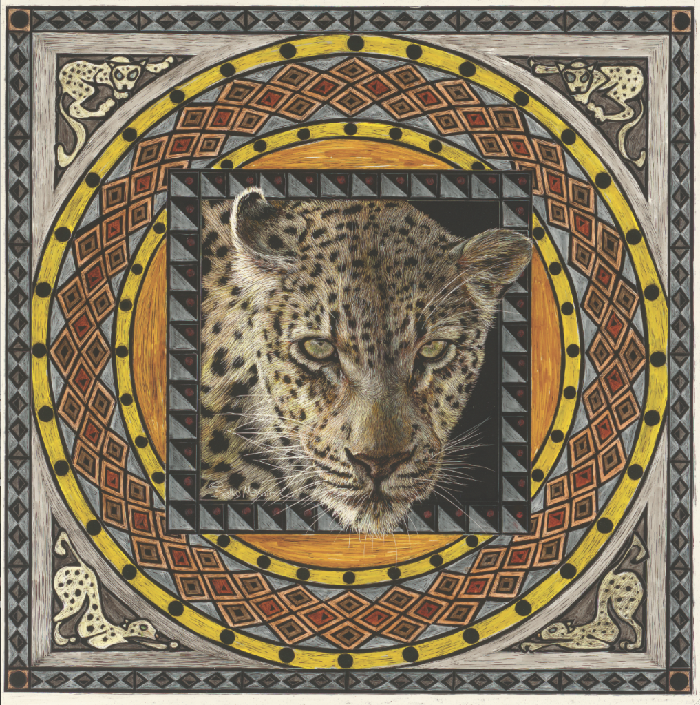 Sally Maxwell’s "African Leopard," 2014, at Red & White Gallery, Fayetteville. The artist is obsessed with big cats. (Courtesy the artist and gallery)