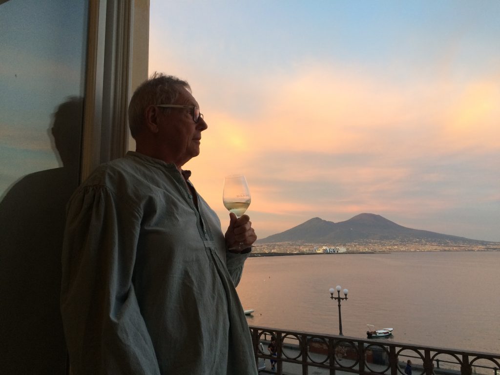 Earl Staley admires Vesuvius and a Bay of Naples sunset.
