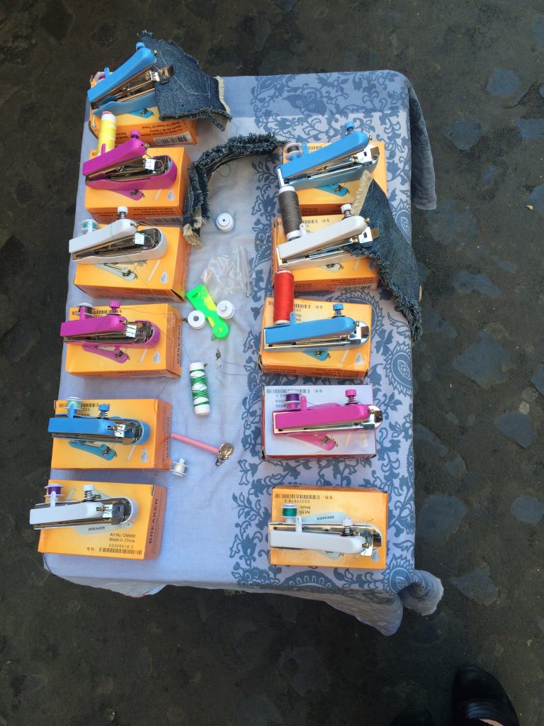 Miniature sewing machines at a street vendor in Campo de' Fiori.