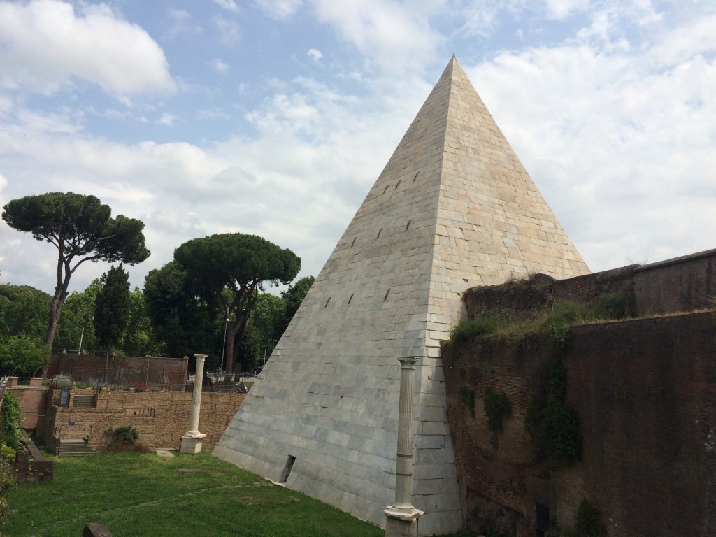Pyramid of Caius Cestius, in The Non-Catholic Cemetery, home to the densest array of graves of the famous in the world. With the exception of this Roman era tomb, most date from the 18th century on.