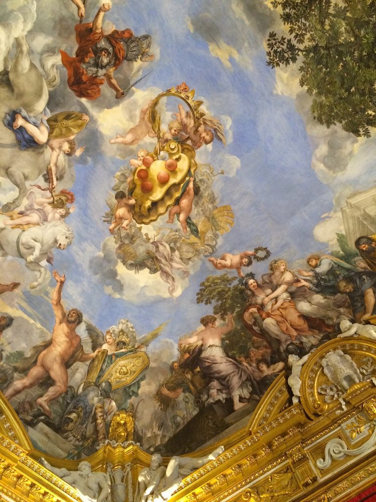 Ceiling fresco in a painting gallery at Palazzo Pitti.