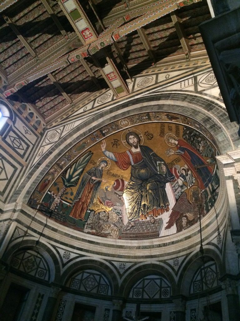 Mosaic in apse of San Miniato of Christ between the Virgin and St. Minias, for whom the basilica is named.