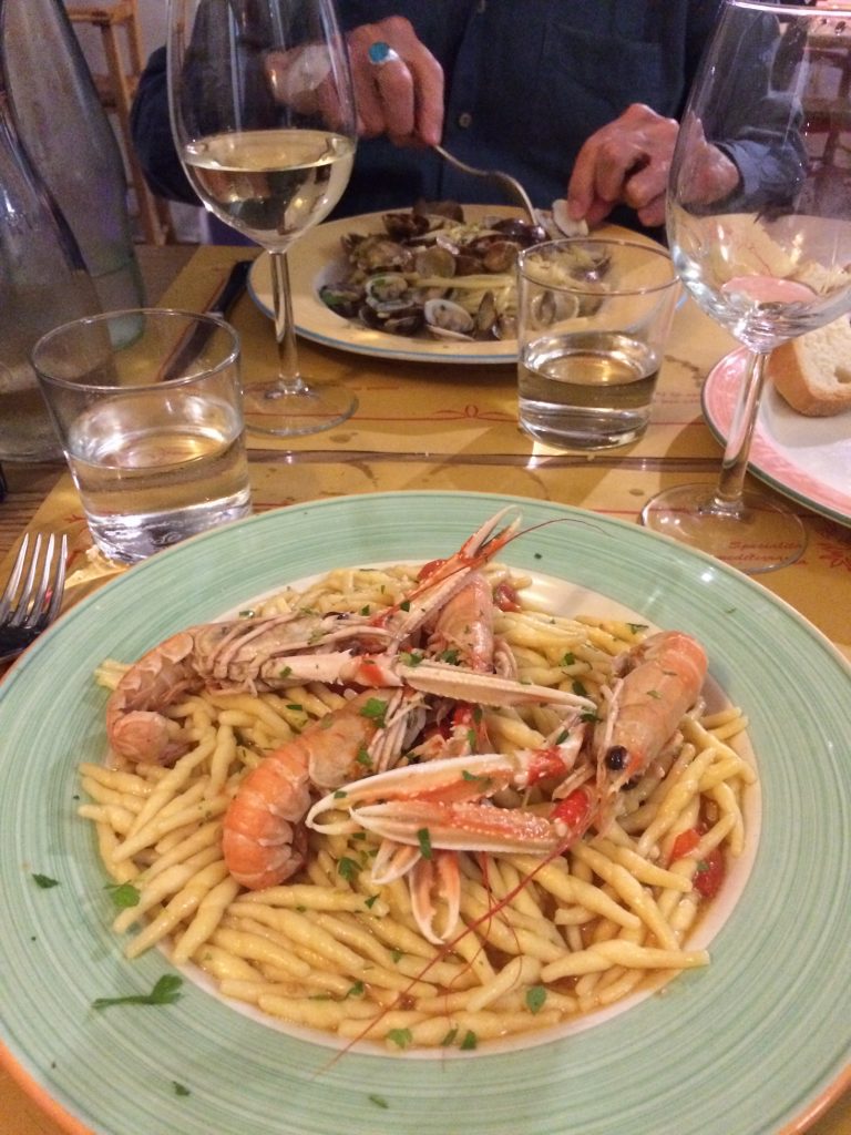 Seafood pasta for dinner. Couldn't be better after a walk up and then down Florence's highest hill.