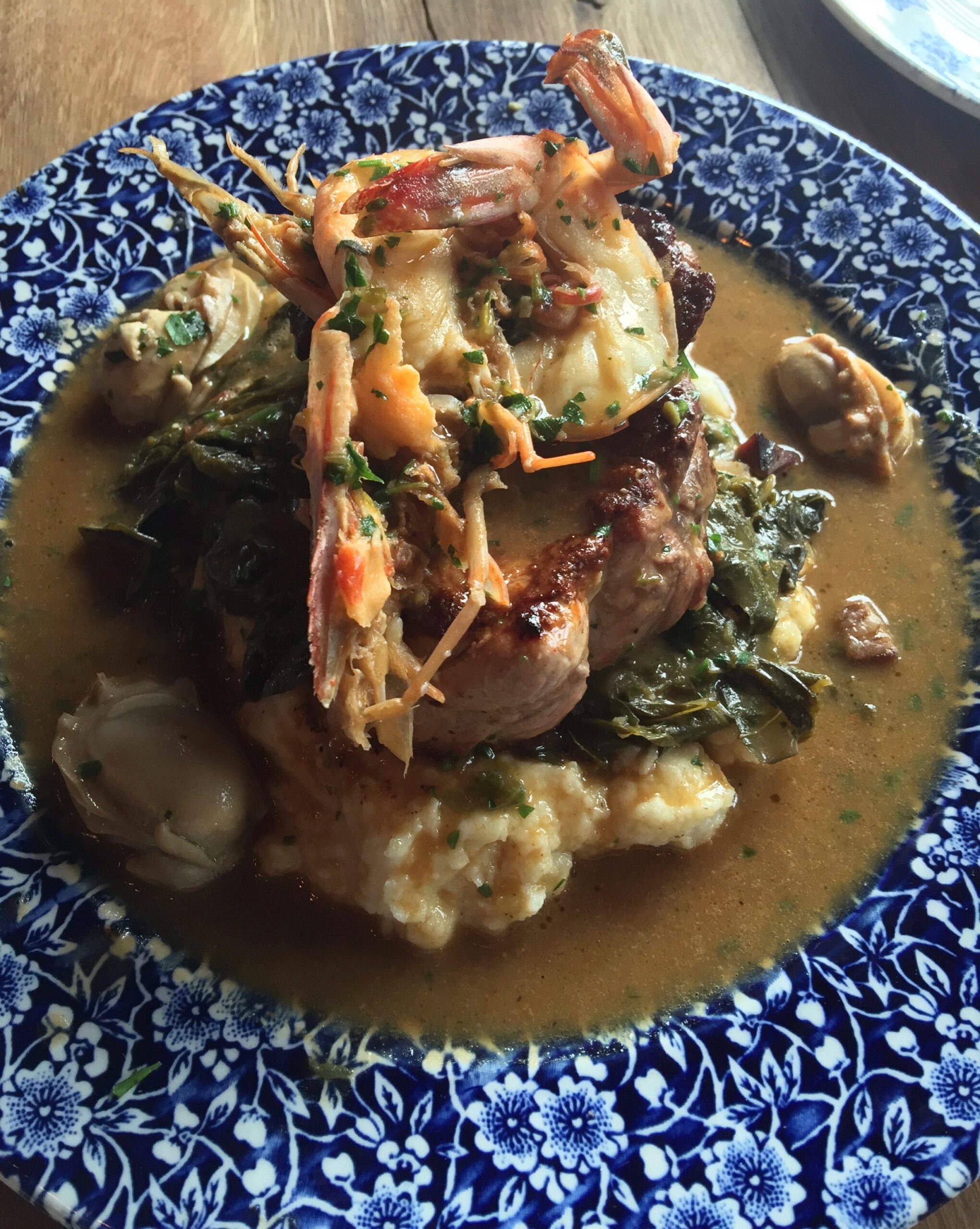 Shrimp and pork and greens that are oh so good