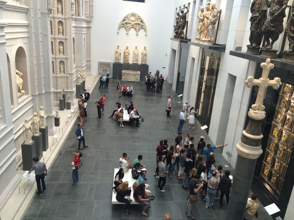 The Sala del Paradiso, the hall in the Duomo Museo that replicates the medieval cathedral and is home to the original statues that adorned its facade.