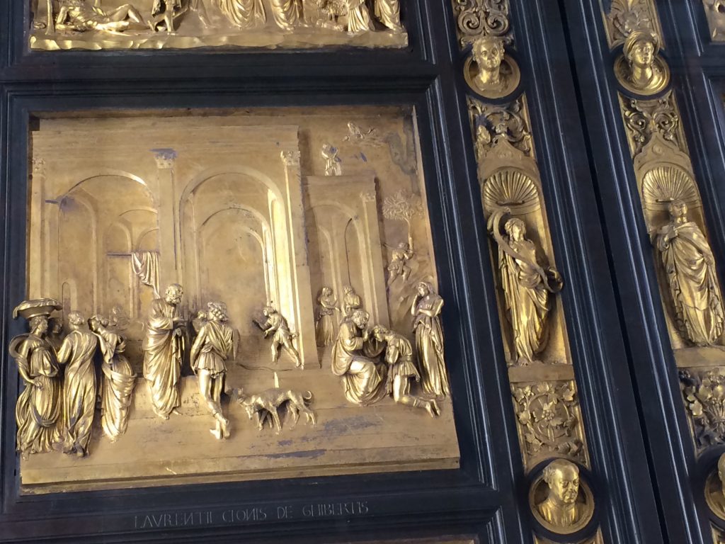 Detail of Ghiberti's "Door of Paradise" depicting Genesis stories of Jacob and Esau.