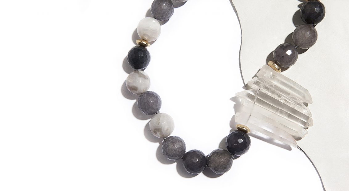 Labradorite and recycled glass necklace, $395