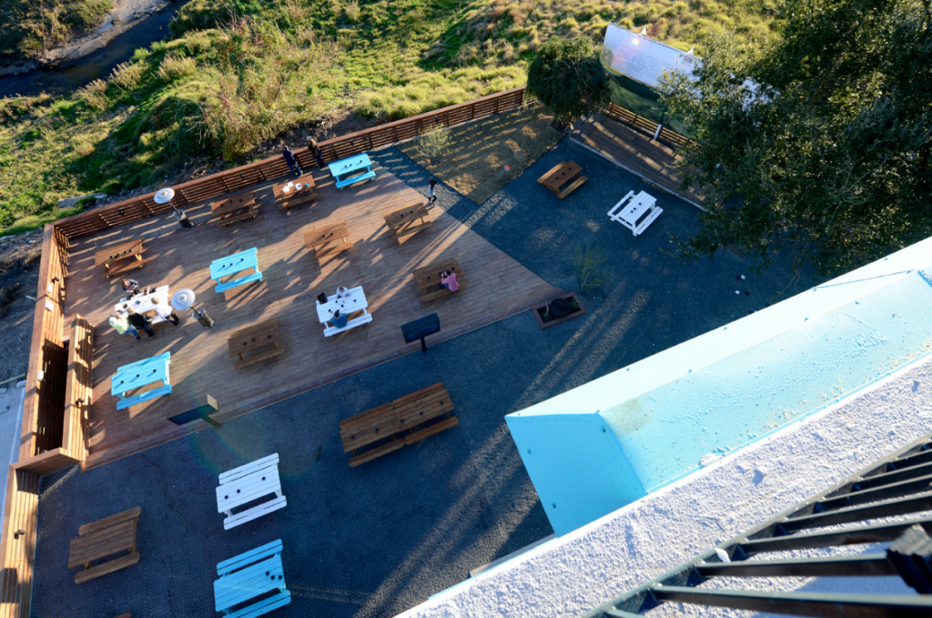 While the actual tower may not be open, the outdoor patio is ready for business. 