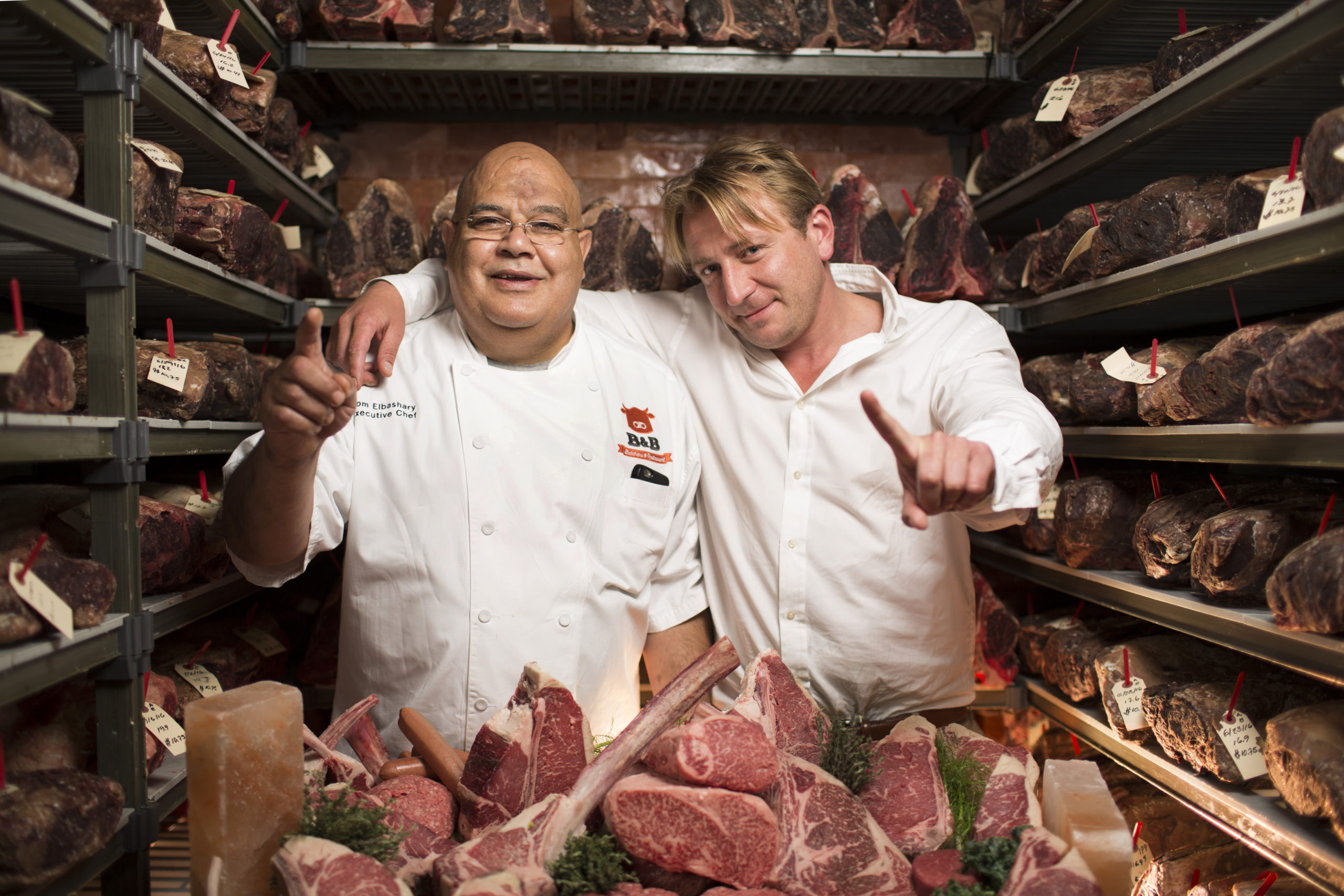 Tommy Elbashary, left, and Benjamin Berg keep the meat in great shape at B&B Butchers and Restaurant. (Photo by Felix Sanchez)