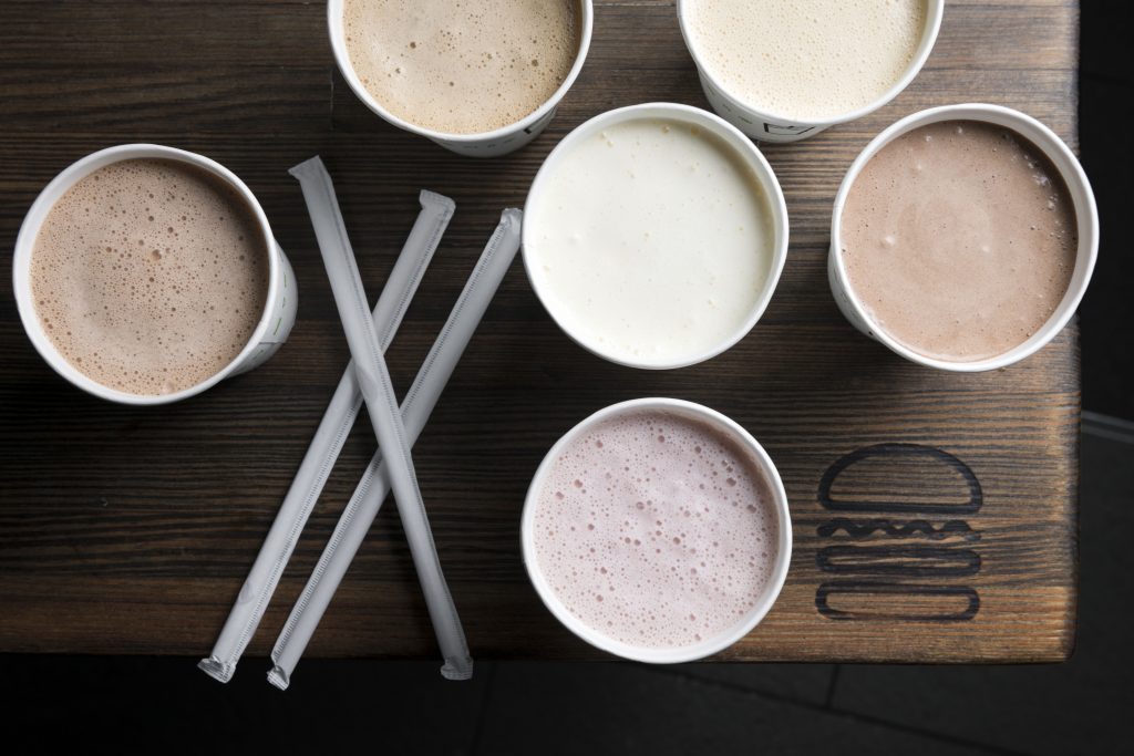 Milkshakes anyone? Flavors include vanilla, chocolate, salted caramel, and peanut butter. 