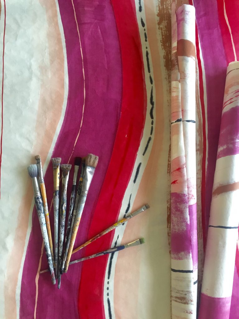 Porter Teleo's hand-painted wallpapers are available to the trade at David Sutherland.