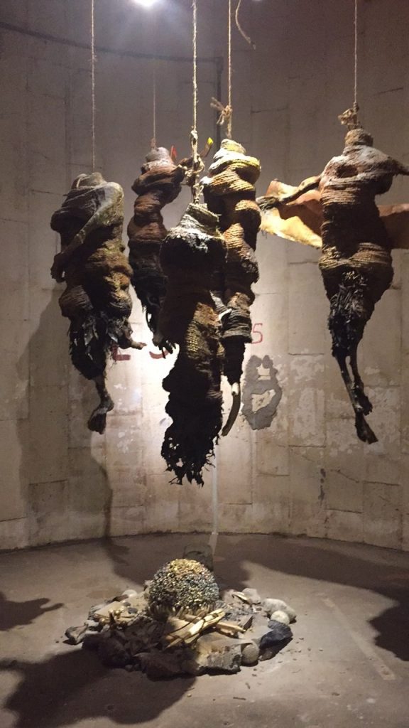 Sharon Kopriva's "Remnants de Muses," 2016, with its autumn vibe, startles visitors at The Silos at Sawyer Yards. (Courtesy the artist and Deborah Colton Gallery) 