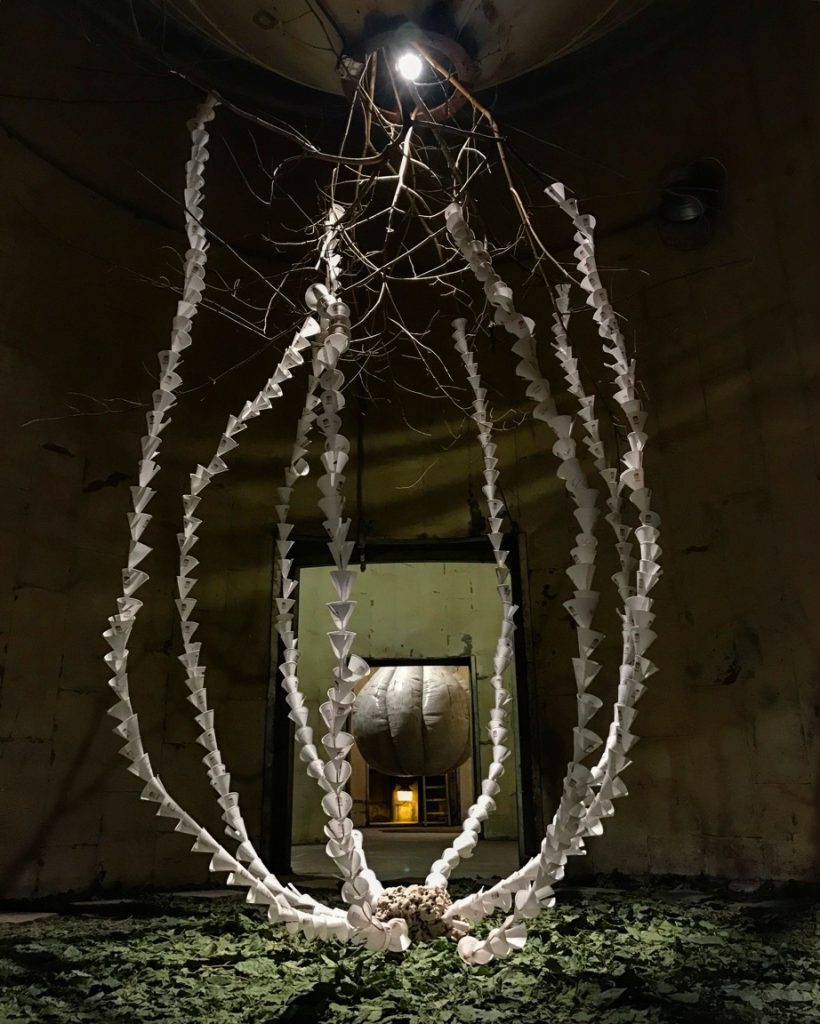 Weihong's installation, "Silo Ts'ui," features hundreds of teacups, alluding to her ongoing performance piece/tea ceremony around the world. (Courtesy the artist) 