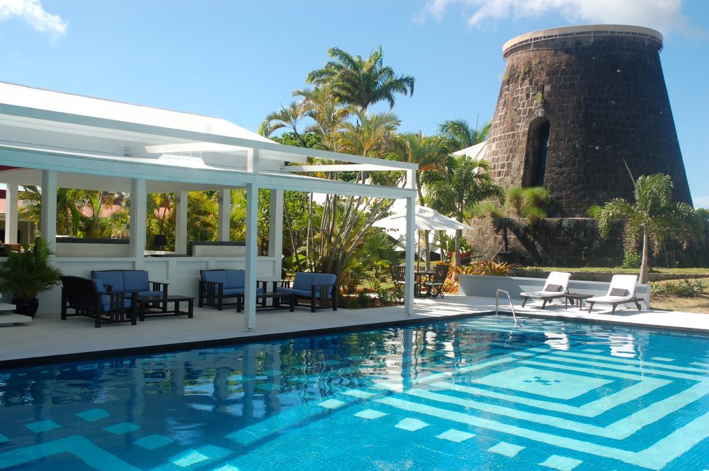 The pool and sugar mill at Montpelier Plantation and Beach