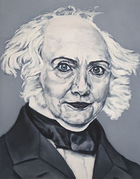 The artist also looked at more obscure American Presidents for depictions of Hillary, as in "Van Buren 2," 2016, at Devin Borden Gallery.