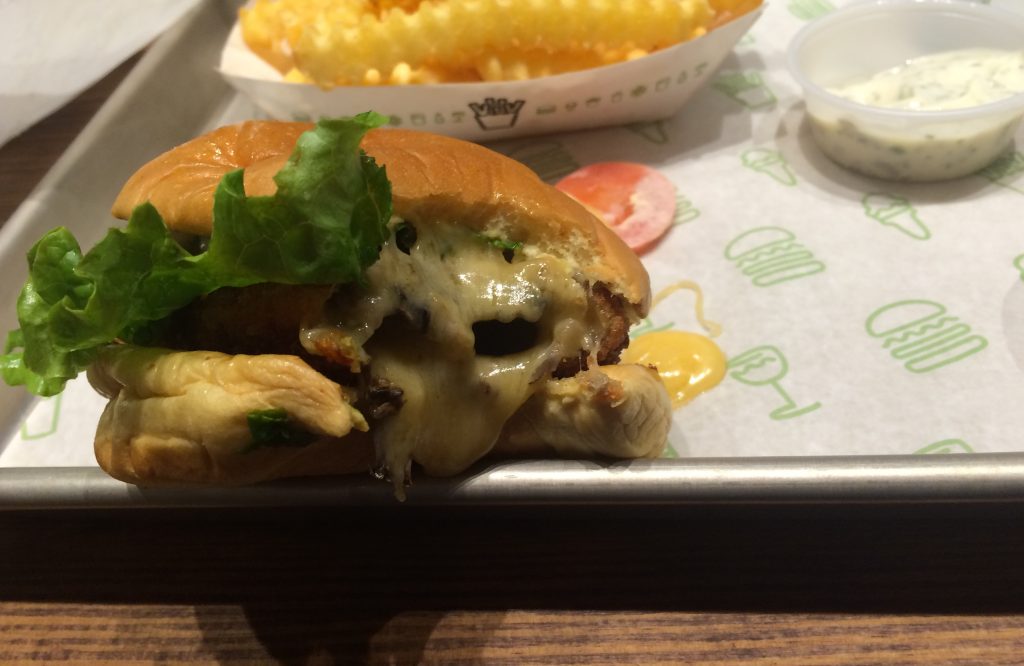 Shake Shack's 'Shroom Burger ($6.99), pair it with crispy crinkle-cut fries. (Photo by Kelly Schafler)