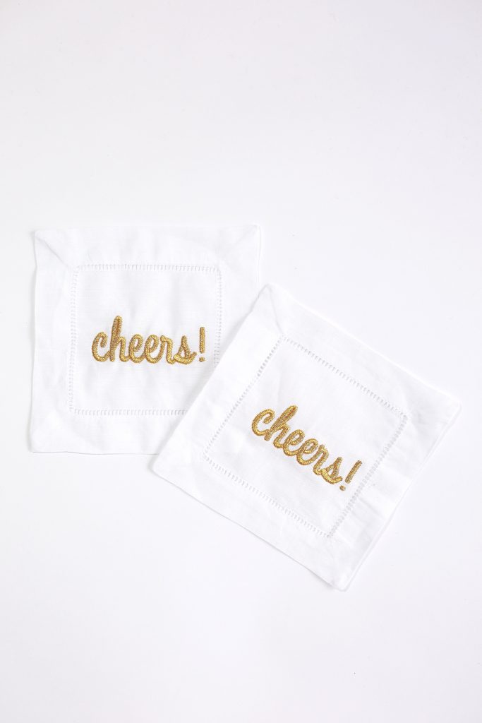 Raise your glass and cheers to a fun night in with these festive cocktail napkins. $55, at <a href="http://sbmonograms.com/">SB Monograms.</a>