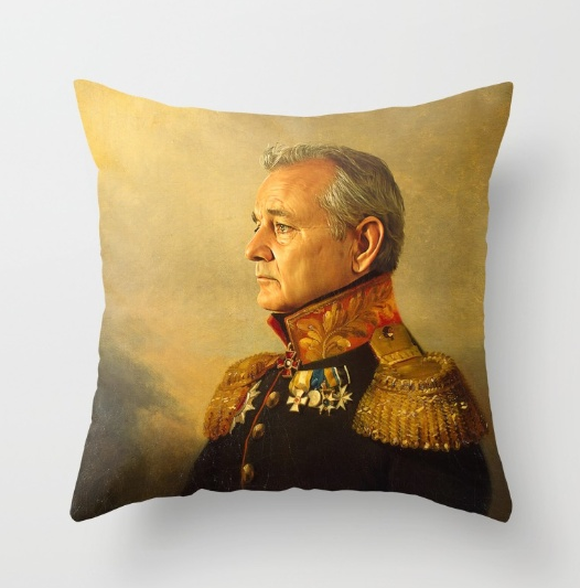 Snuggle up with Bill Murray with this festive throw pillow. He likes movies too...$17, <a href="https://society6.com/product/bill-murray-replaceface_pillow#s6-829867p26a18v126a25v193">Society6.</a>