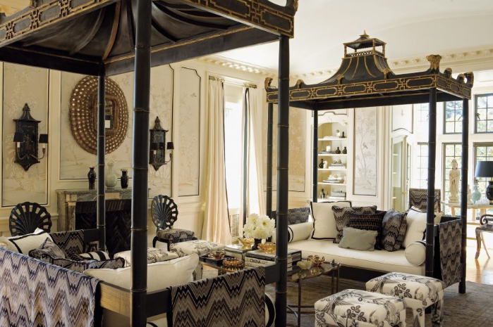 (1) Chinese daybeds designed by Nussbaumer in the sitting room of a client's master suite