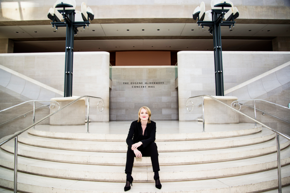 Ruth Reinhardt, here at the Morton H. Meyerson Symphony Center, is the Dallas Symphony Orchestra's assistant conductor.