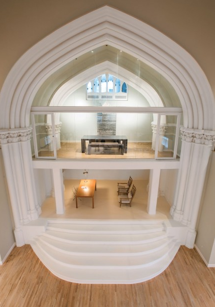 (9) The choir loft and pulpit have been converted into meeting spaces.