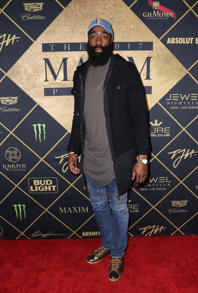 HOUSTON, TX - FEBRUARY 05:  NBA player James Harden arrives at the Maxim Super Bowl Party on February 5, 2017 in Houston, Texas.  (Photo by John Parra/Getty Images for Maxim)