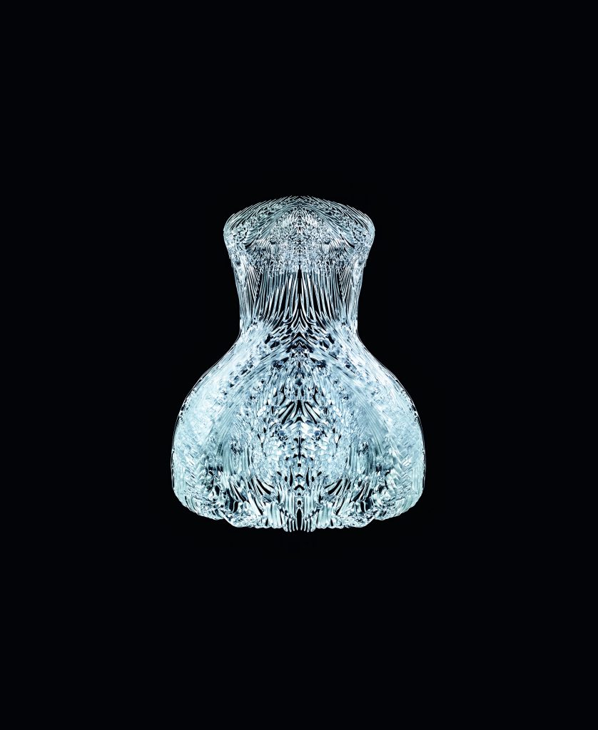 Iris van Herpen "Magnetic Motion" dress, September 2014, 3-D printed
transparent photopolymer, SLA resin