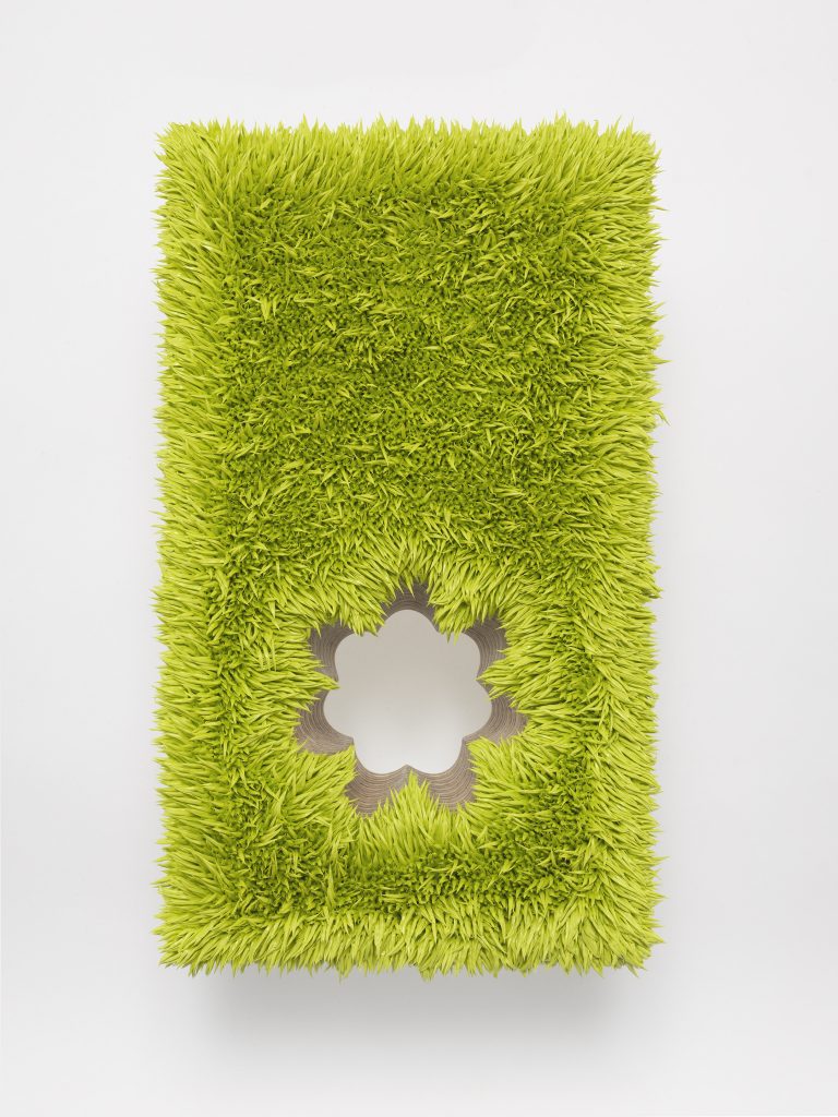 Donald Moffett's "Lot 111916 (fleur, chartreuse)," 2016, at Anthony Meier Fine Arts (Courtesy the artist and Anthony Meier Fine Arts, San Francisco; photo Christopher Burke Studio, NYC) 