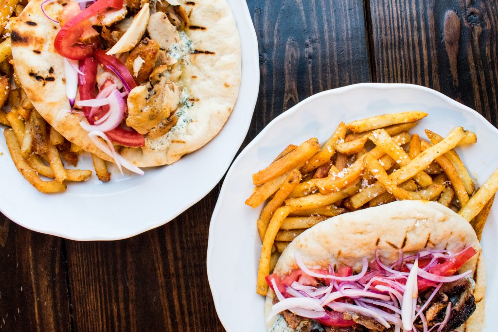Feta-brined chicken and lamb gyro