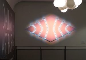 Jay Shinn’s “Paragon Moon,” 2017, greeted Fair goers atop the second floor of the Dallas Art Fair.