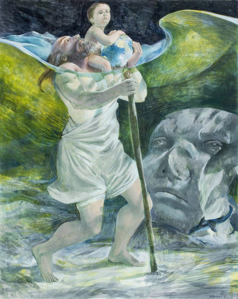 Barnaby Fitzgerald's "St. Christopher," egg-oil on birch panel, 2016