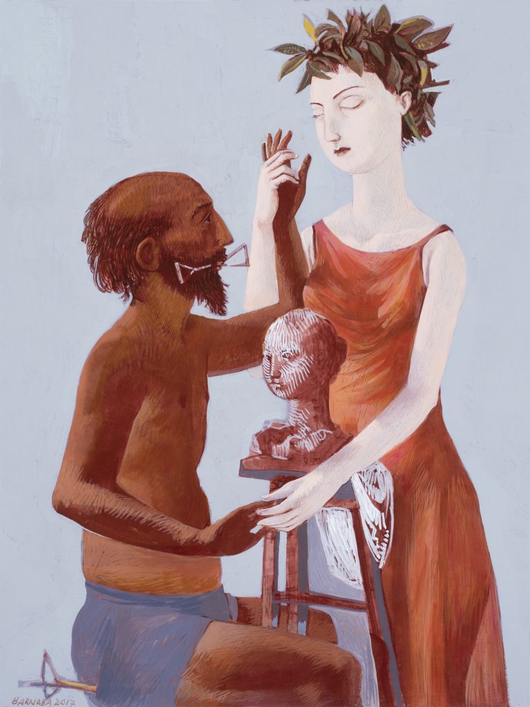 Barnaby Fitzgerald's "Touch," egg tempera on birch panel, 2017