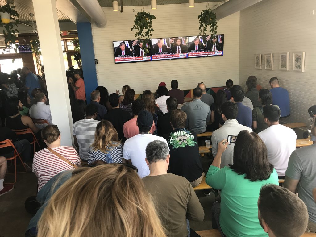 A glimpse of the scene at Axelrad's Comey viewing party this morning. 