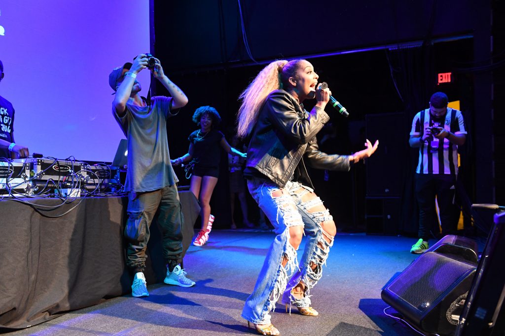 Amanda Seales performing during Trap Karaoke 
