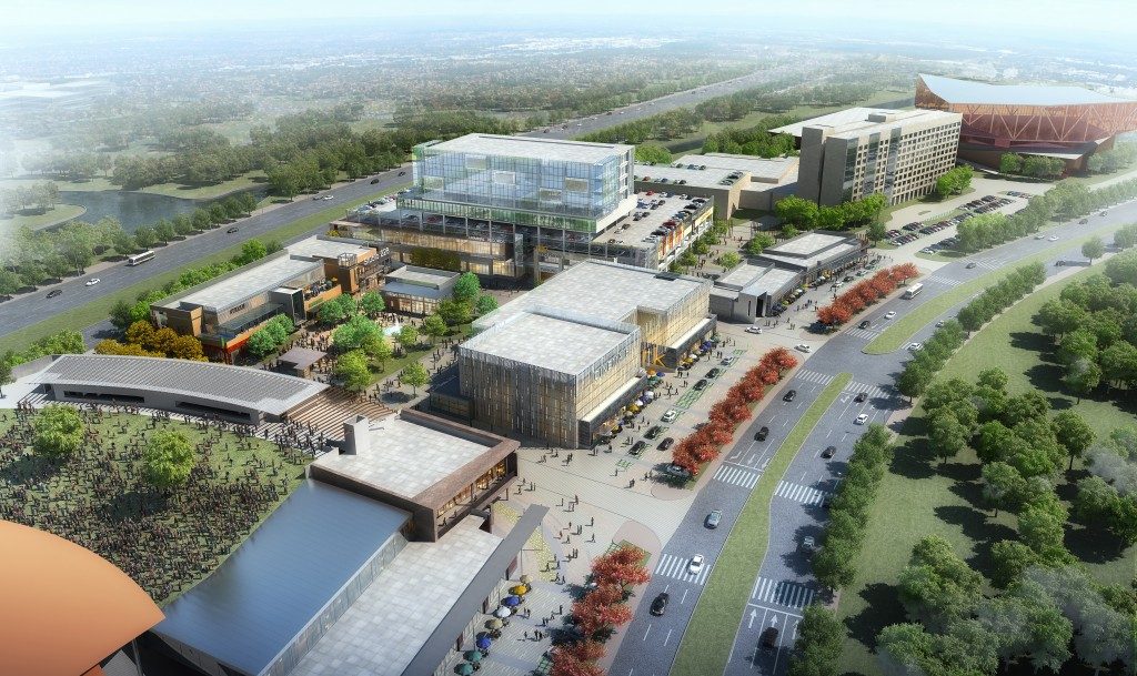 The restaurants and bars will center around an upscale town plaza.